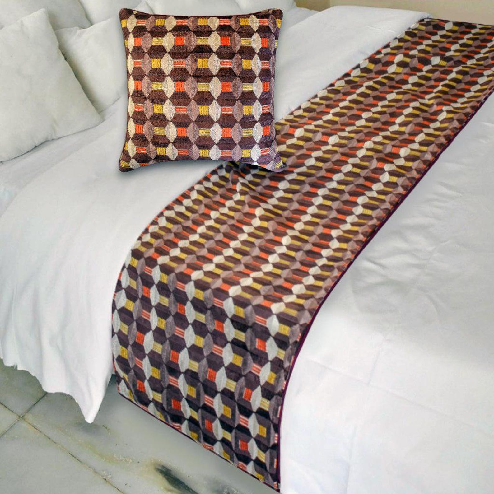Orange Patterns Decorative Bed Runner and Pillow Cover