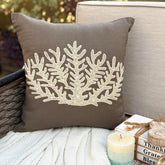 Coral Harvest - Brown Cotton Linen Throw Pillow Cover