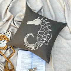 Noble Sea Horse - Brown Cotton Linen Throw Pillow Cover