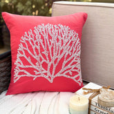 White Forest - Coral Pink Cotton Linen Throw Pillow Cover