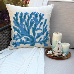 Seaweed Breeze - Blue Linen Throw Pillow Cover