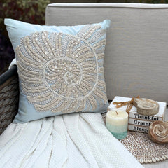 Swirl Twirl - Light Blue Cotton Linen Throw Pillow Cover