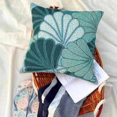 Sea Foam Shells - Blue Art Silk Decorative Euro Sham