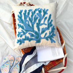 Seaweed Breeze - Blue Linen Throw Pillow Cover