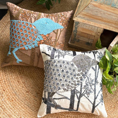 Birdy Paradise - Brown Art Silk Throw Pillow Cover