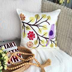 Birdy Style - Multicolor Art Silk Throw Pillow Cover