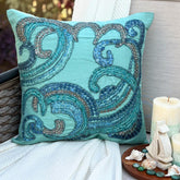 Tides - Aqua Blue Art Silk Throw Pillow Cover