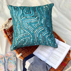 Aqua Infinity - Aqua Blue Art Silk Throw Pillow Cover