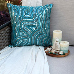 Aqua Infinity - Aqua Blue Art Silk Throw Pillow Cover