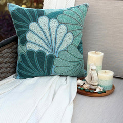 Sea Foam Shells - Blue Art Silk Decorative Euro Sham