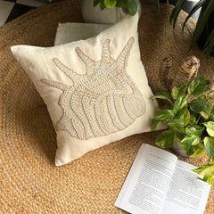 Royal Sea Shell - Beige Cotton Linen Throw Pillow Cover