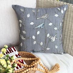 Pigeon Story - Gray Art Silk Throw Pillow Cover
