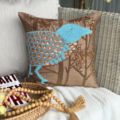 Birdy Paradise - Brown Art Silk Throw Pillow Cover