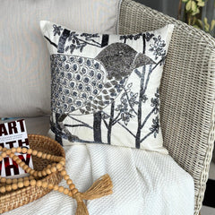 Birdy Heaven - White Art Silk Throw Pillow Cover