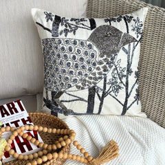Birdy Heaven - White Art Silk Throw Pillow Cover