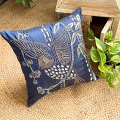 Birdy Flight - Navy Blue Art Silk Throw Pillow Cover