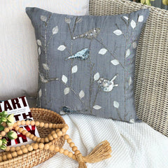 Pigeon Story - Gray Art Silk Throw Pillow Cover