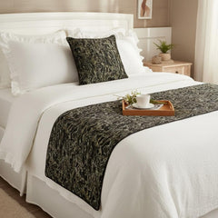 Stellaris - Jacquard Black Decorative Bed Runner and Pillow Cover