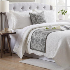 Meryem - Embroidered Gray Decorative Bed Runner and Pillow Cover