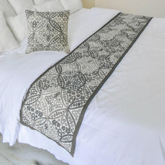 Meryem - Embroidered Gray Decorative Bed Runner and Pillow Cover