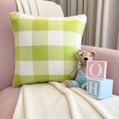Chartreuse Cotton Lumbar Pillow Cover - Chartreuse Plaid Play