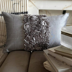 Vintage Silver Love - Art Silk Silver Decorative Lumbar Pillow Cover