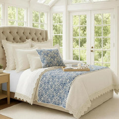 Farzeen Blue - Cotton Blue Decorative Bed Runner and Pillow Cover