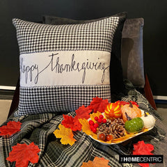 Thanksgiving - Black Jacquard Happy Thanksgiving Throw Pillow Cover