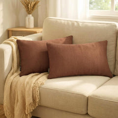 Set of 2 Dark Beige Linen Throw / Lumbar Pillow Cover - Dark Beige Linen