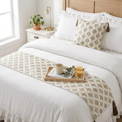 Mahsa - Linen Beige Decorative Bed Runner and Pillow Cover