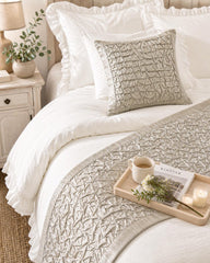 Polished Silver - Jacquard Silver Decorative Bed Runner and Pillow Cover