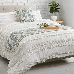Morning Glories - Cotton Blue Decorative Bed Runner and Pillow Cover