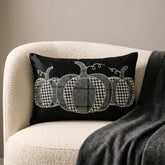 Black Linen Decorative Lumbar Pillow Cover - Vintage Pumpkins