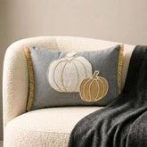 Gray Linen Decorative Lumbar Pillow Cover - Pumpkin Burlap