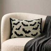 Black Jacquard Decorative Lumbar Pillow Cover - Gothic Bats