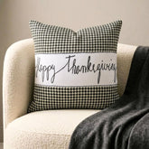 Thanksgiving - Black Jacquard Happy Thanksgiving Throw Pillow Cover