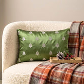Green Satin Decorative Lumbar Pillow Cover - Festive Tree