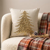Gold Linen Decorative Throw Pillow Cover - Glittering Pine