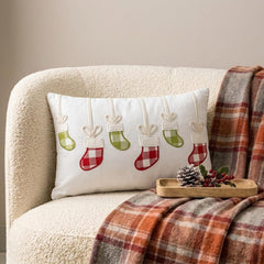 Red Cotton Decorative Lumbar Pillow Cover - Jolly Stocking