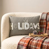 Gray Linen Decorative Word Lumbar Pillow Cover - Holiday Season
