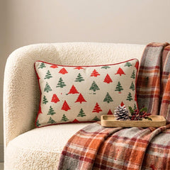 Green & Red Jacquard Decorative Lumbar Pillow Cover - Merry Pine