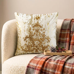 Gold Velvet Decorative Throw Pillow Cover - Ornamental Tree