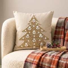 Auric Tree - Gold Linen Decorative Throw Pillow Cover