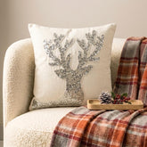 White & Silver Linen Decorative Throw Pillow Cover - Dazzling Deer