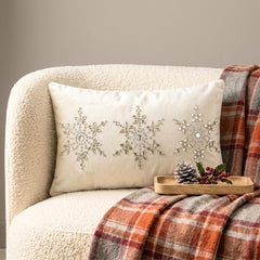 White Velvet Decorative Lumbar Pillow Cover - Shimmer Frost