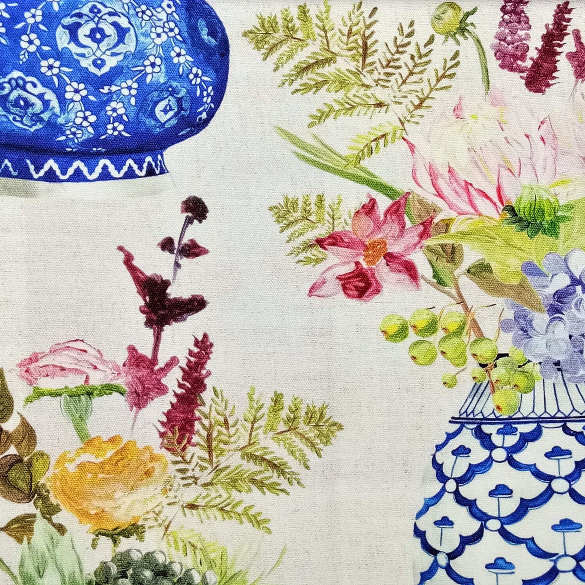 Cobalt Blue Flower Vase Cotton Fabric By The Yard