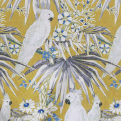 White Parrots Cotton Fabric By The Yard