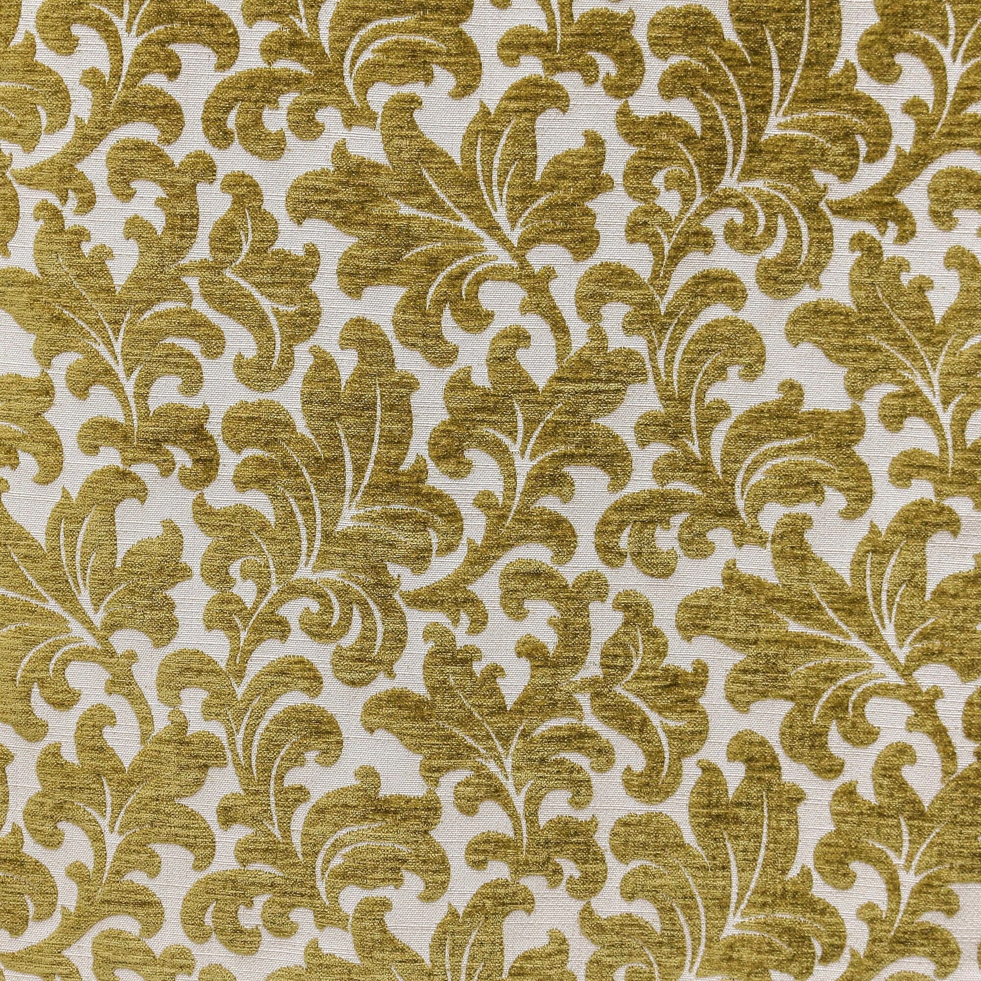 Chartreuse Flowers Jacquard Velvet Fabric By The Yard