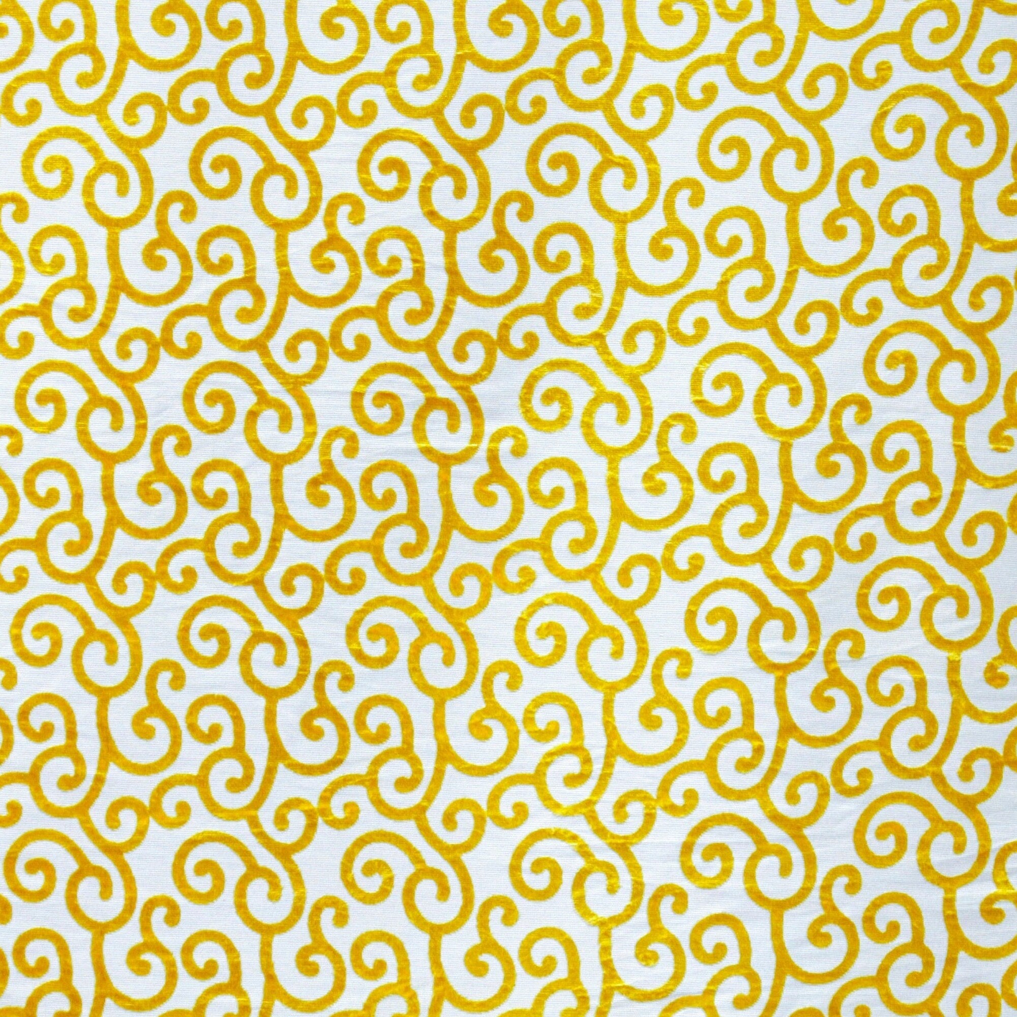 Mimosa Yellow Scrolls Poly Viscose Burnout Velvet Fabric By The Yard