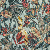 Cockatoo Love Sea Green, Red & Blue Cotton Spun Printed Fabric By The Yard